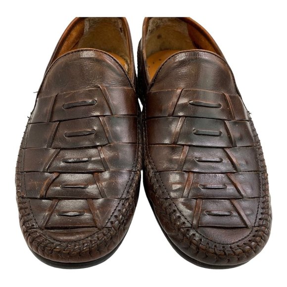 French Shriner Avalon Dress Shoe Mens Size 10 Loafer Slip On Woven Brown Leather - Picture 6 of 14